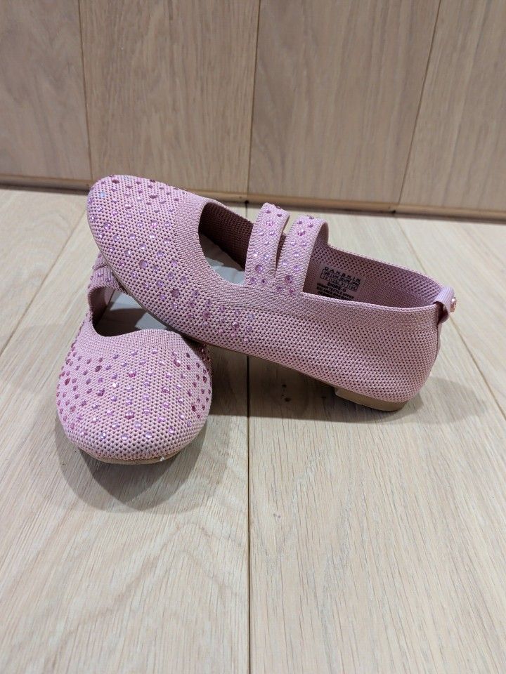 Kids Girls' pink rhinestone ballet flats with an elastic strap Vegan Textile 13