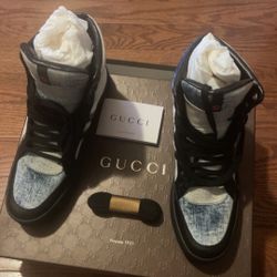 Gucci High Top Denim Sneakers Women Size Eu 37 Us 7 