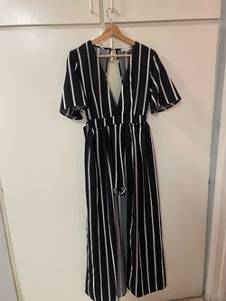High low black white striped romper jumpsuit