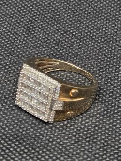 Baguette Cut Diamond Cluster Halo Band Ring 10k Yellow Gold