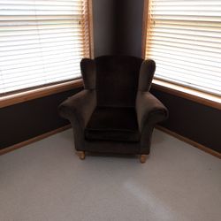 Two Matching Brown Velvet Wingback Chairs