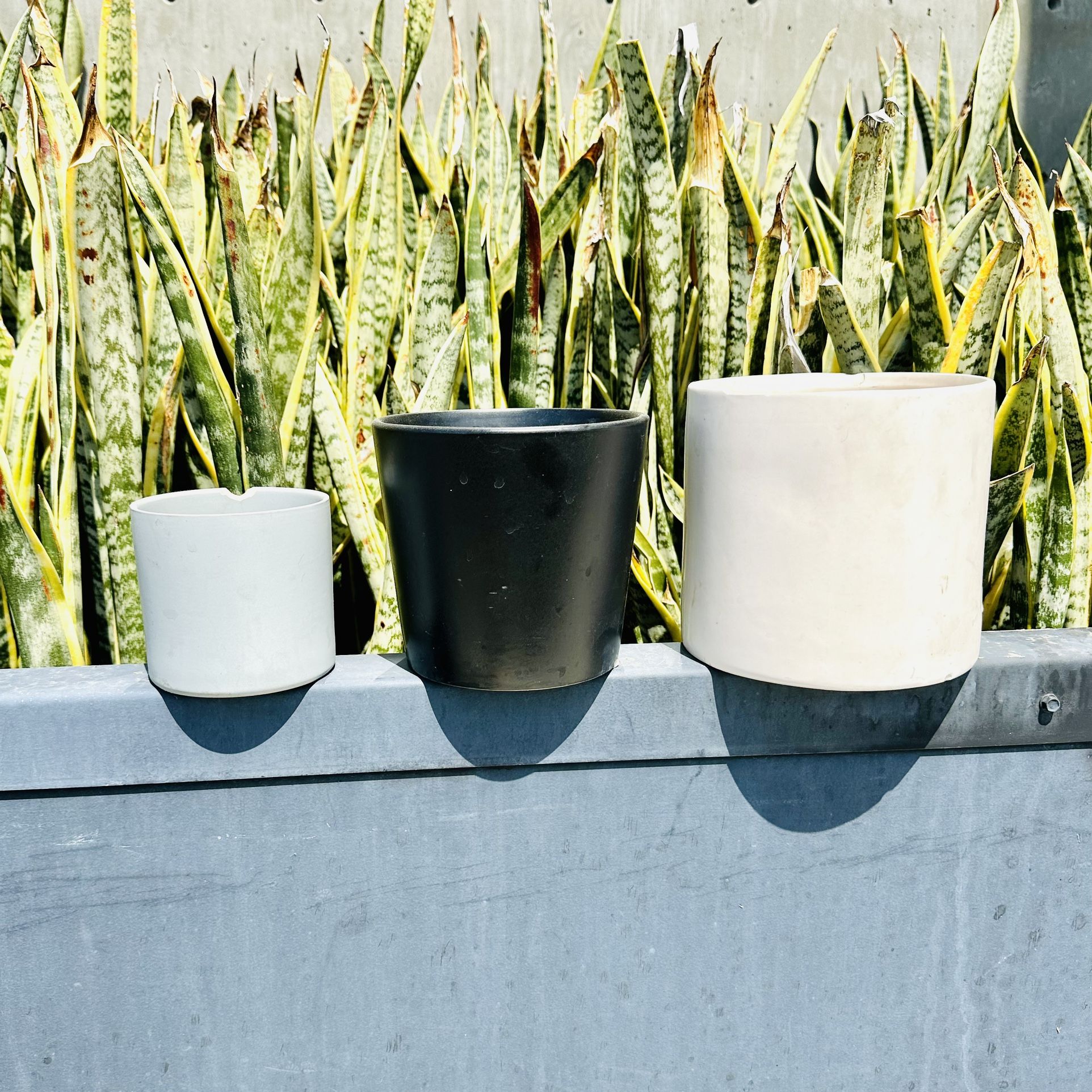 VINTAGE Trio Modern Ceramic Circle Plant Pots Matte Grey White Black