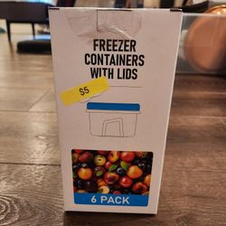 6-pack of freezer containers with lids, new