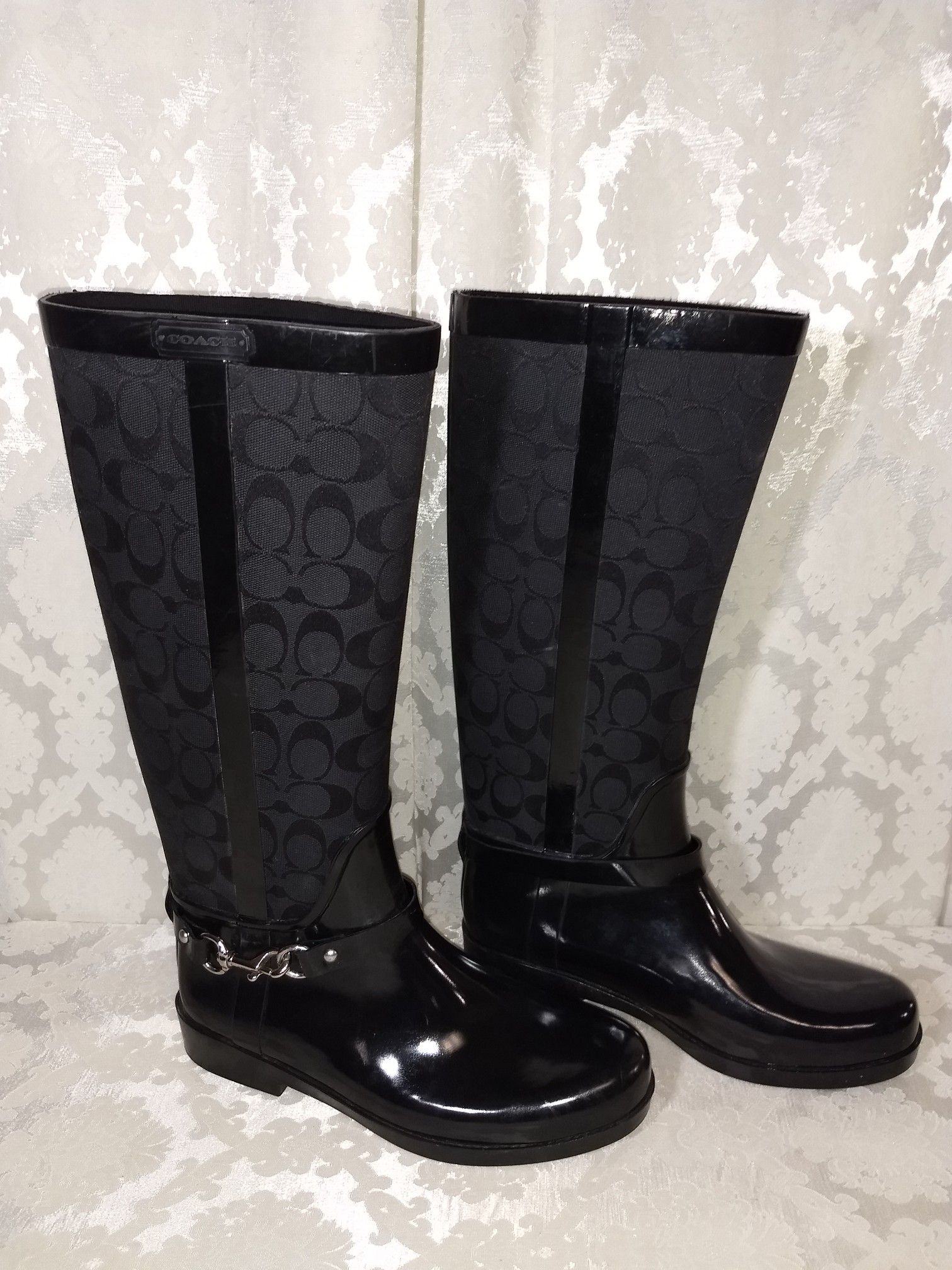 Coach Rain Boots fabric & Rubber Size 10 B