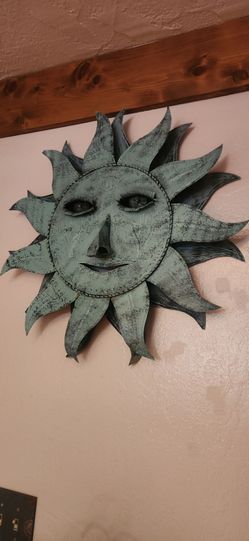 Large Turquoise Metal Sun