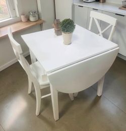 New White Drop Leaf Space Saving 3 Piece Dining Set