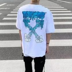 OFF-White dark and light blue style crossed arrow white T-shirt