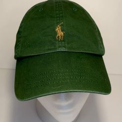 Discontinued Polo Ralph Lauren Hat Mens Leather Strap Back Baseball Cap OSFA Green