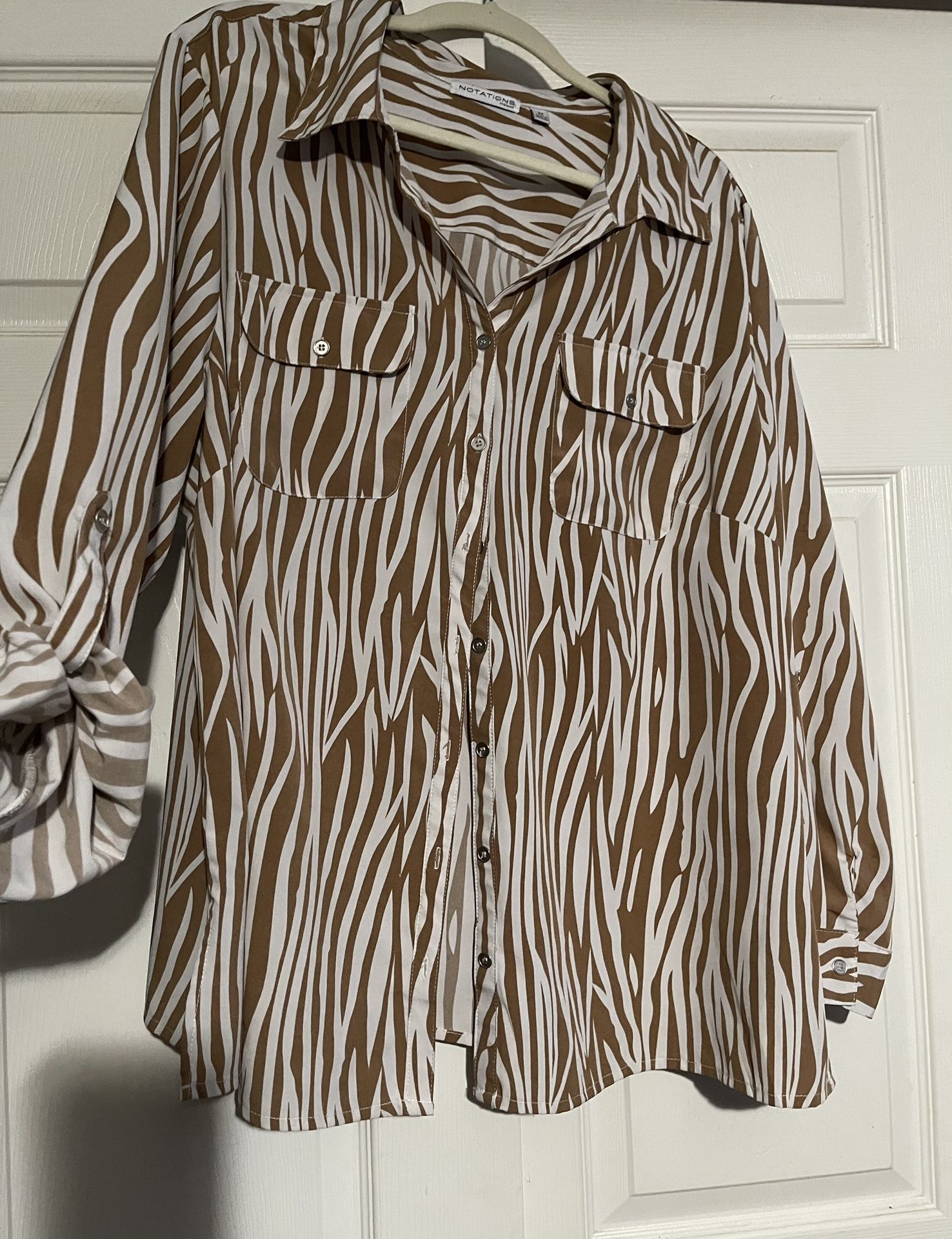 White/Brown Swirl Oversized Button Up