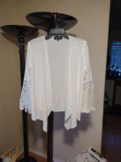 White Lace-Sleeve Open Front Cardigan