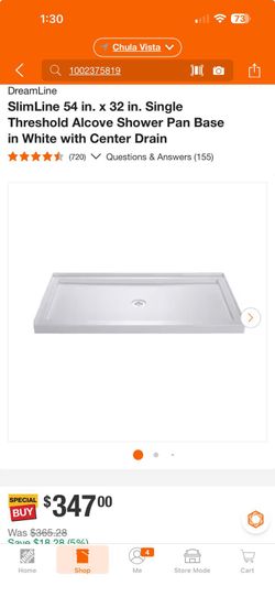 Shower Pan Base 54x32 Center Drain