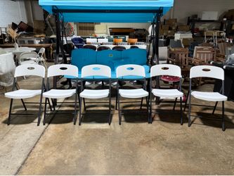 Sturdy Foldable Portable Plastic Chair, 350-Pound Capacity, Space Saving for Events and Seating, White, 6-Pack  $60  Pickup: 📍 3749 Scott Futrell Dr 