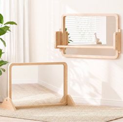 Wood Framed Mirror with Stand and Wall Mount