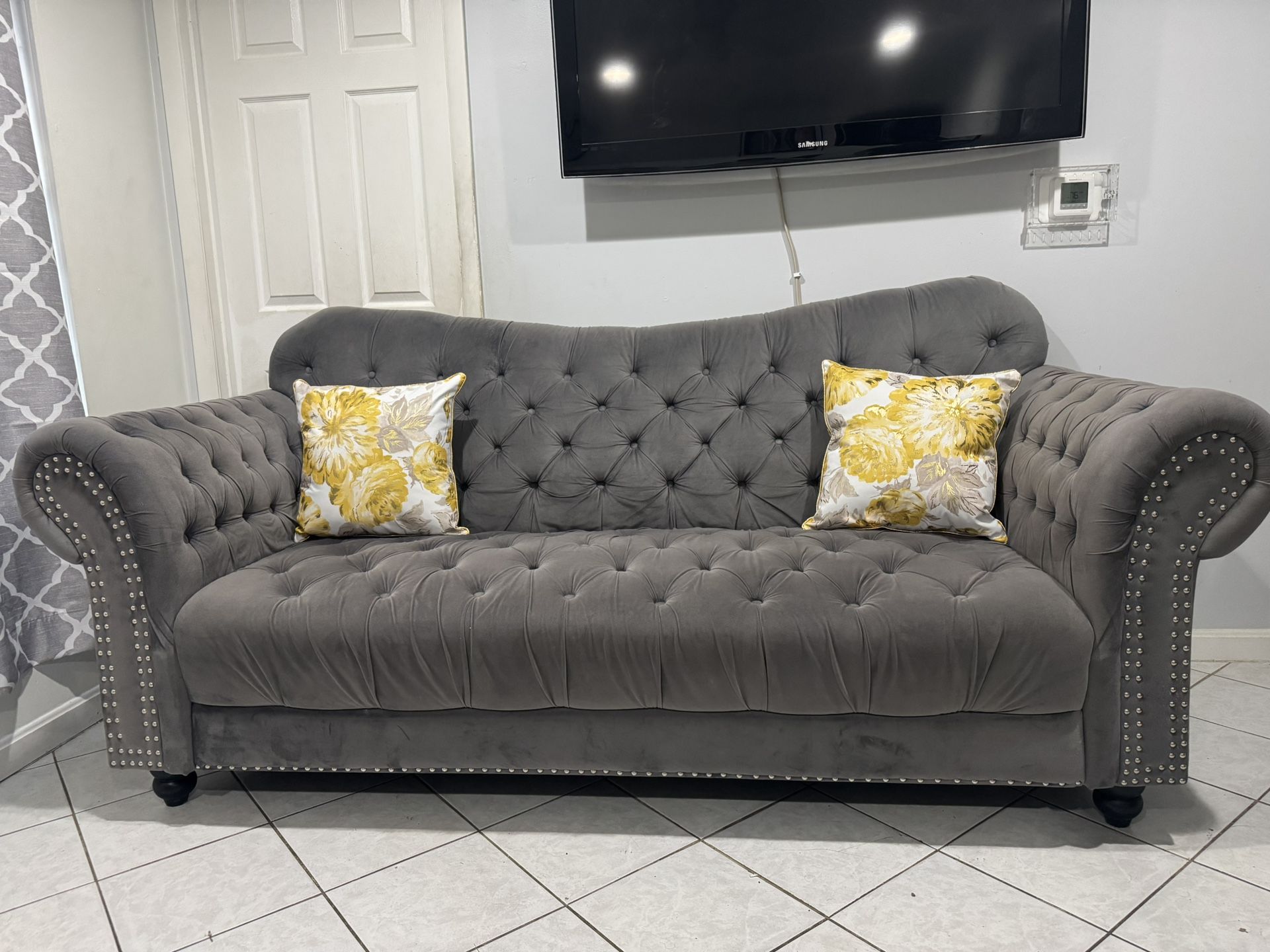 Grey Suede Sofa