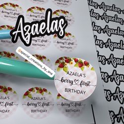 Custom Berry 1st birthday theme stickers and personalized stickers with the birthday girl name 🥳