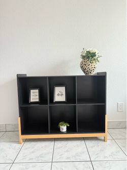 Black 6-Cube Storage Organizer Bookcase with Wooden Legs -