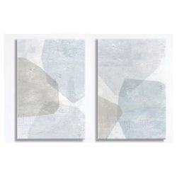 Set of LARGE 26" x 40" Light Blue & Grey Stretched Canvas Wall Art Print Paintings