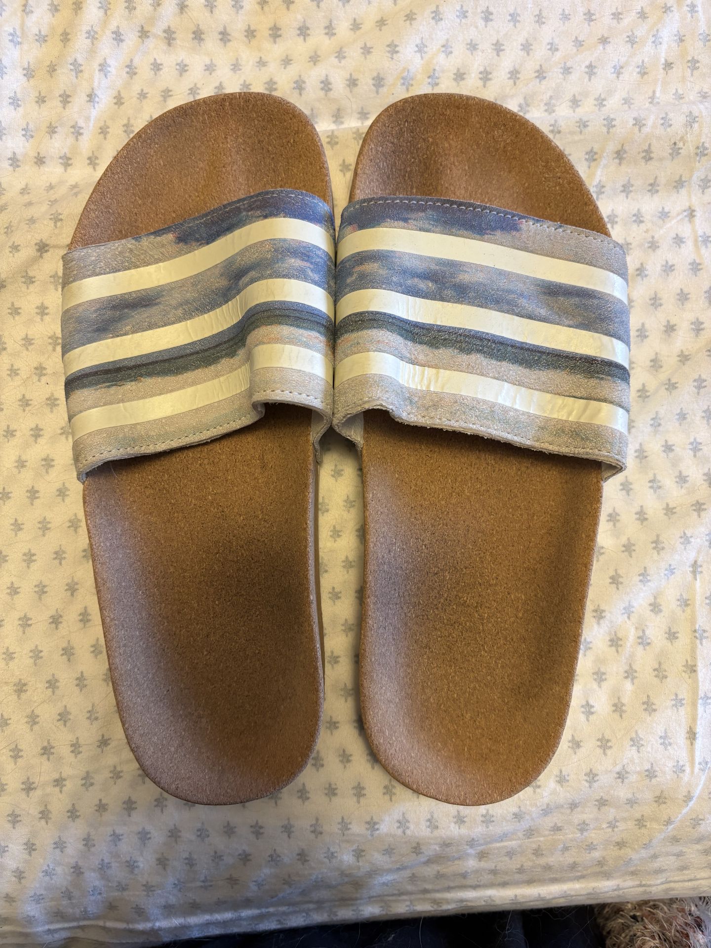 LIKE NEW - Adidas Adilette Cork Slides with Genuine Leather Upper - W8