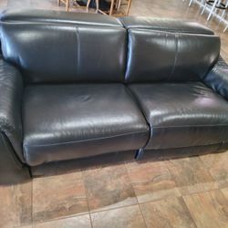 Oversized Black Top Grain Leather Couch/Chair 3 Recliner Set ~ Ajustable Headrests