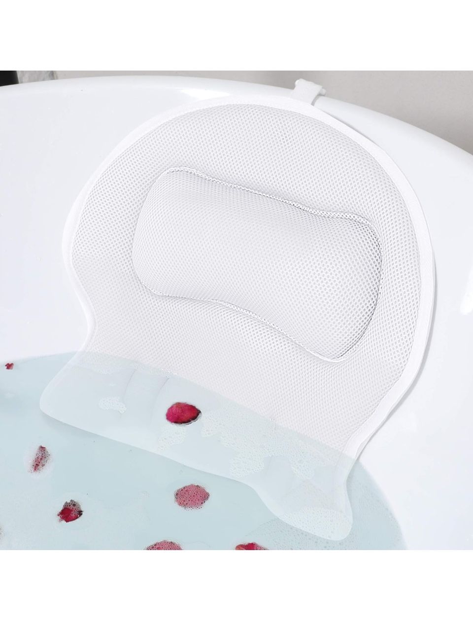 Bath Pillow for Tub Comfortable 3D Air Mesh Bathtub Pillow for Neck and Back Support Bath Tub Pillow with Strong Suction and Machine Washable Bag Whit