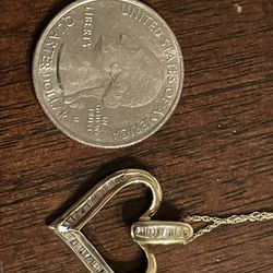 Solid Gold And Diamonds Heart Necklace 18”