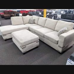 Mushroom Color Sectional Sofa With Ottoman 104x75 " Rustic Style 