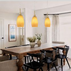 Viinew 3-Pack Glass Pendant Light, Walnut Wood Grain