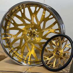 26” Gold Rucci In Stock. 5x120.65/127 Bolt Pattern. Read Description For Pricing And Details.