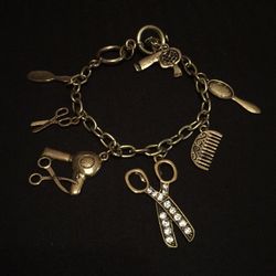 Women's rhinestone hand shear hair drier scissor comb charm bracelet looks so elegant on a women
