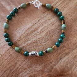 SS Green Turquoise Malachite Unisex Bracelet