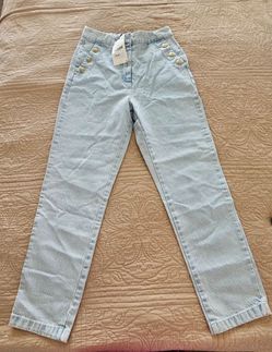 Zara Light Wash Straight Leg Jeans with Gold Buttons