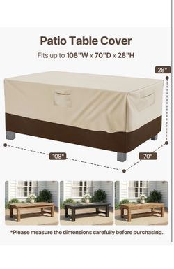 Rectangular/Oval Patio Table Cover, Heavy Duty and Waterproof Outdoor Lawn Patio Furniture Covers (Beige&brown, 108"Lx70"Wx28"H)
