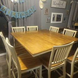 Kitchen Table Tall Farmhouse Table- 8 Chairs
