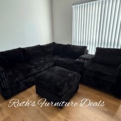 4-pc Sectional Sofa With Ottoman Fur-like Jumbo Corduroy 
