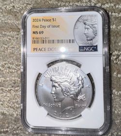 2024 Peace dollar slabbed Ms69 first day of issue