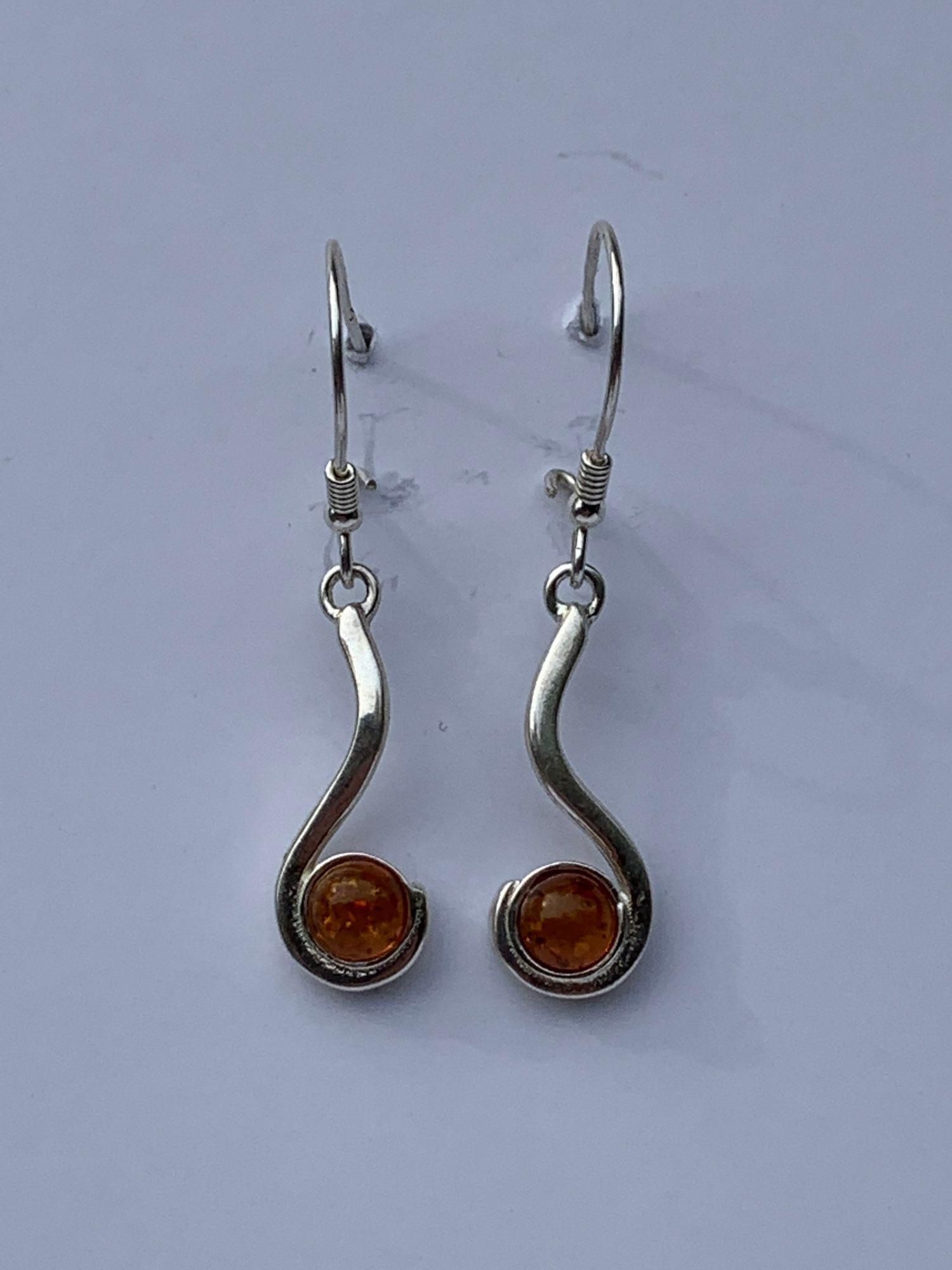 Amber Cognac Loop and Curl Drop Dangle Sterling BOTW Earrings for Sale