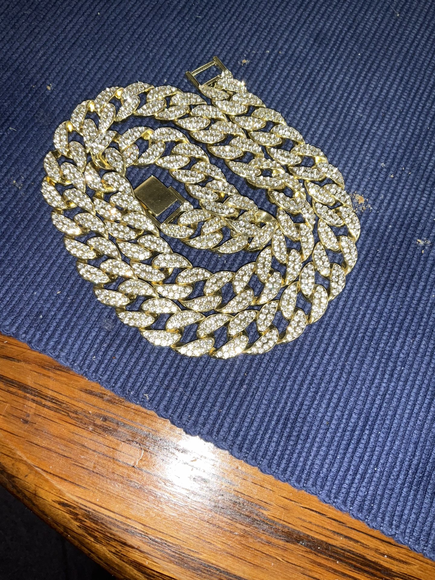 Fully Iced Out Cuban Curb Gold Link Necklace.