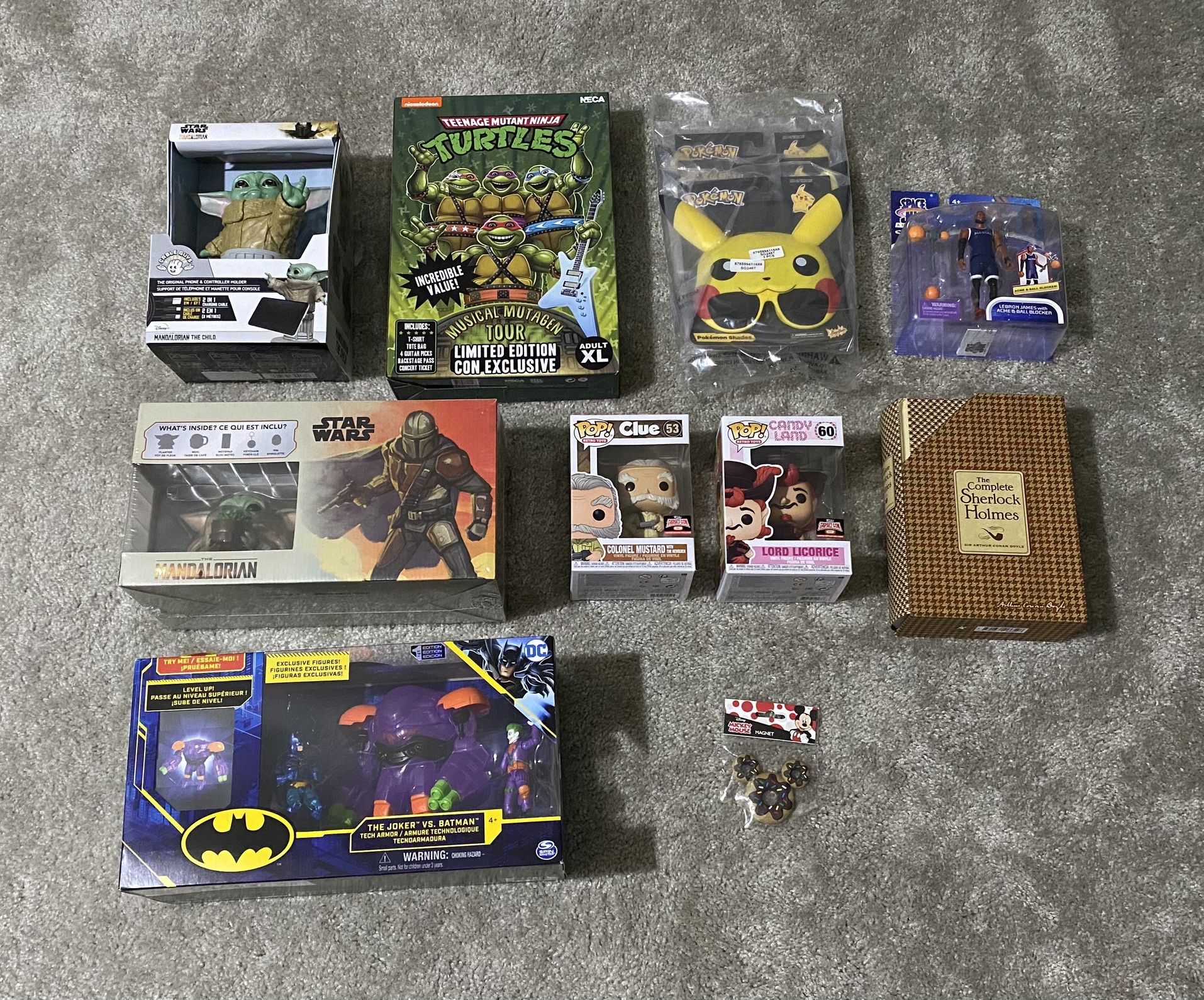 Assorted Lot Multiple Toys/Collectibles - Funko Pop, Ninja Turtles, Star Wars, Pikachu, Batman, Joker, Sherlock Holmes, Disney Magnet - Brand New
