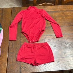 Red Girls Cheerleading Mock Neck Jumpsuit With Shorts