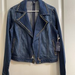 Forever 21 Studded Denim Moto Jacket L New 