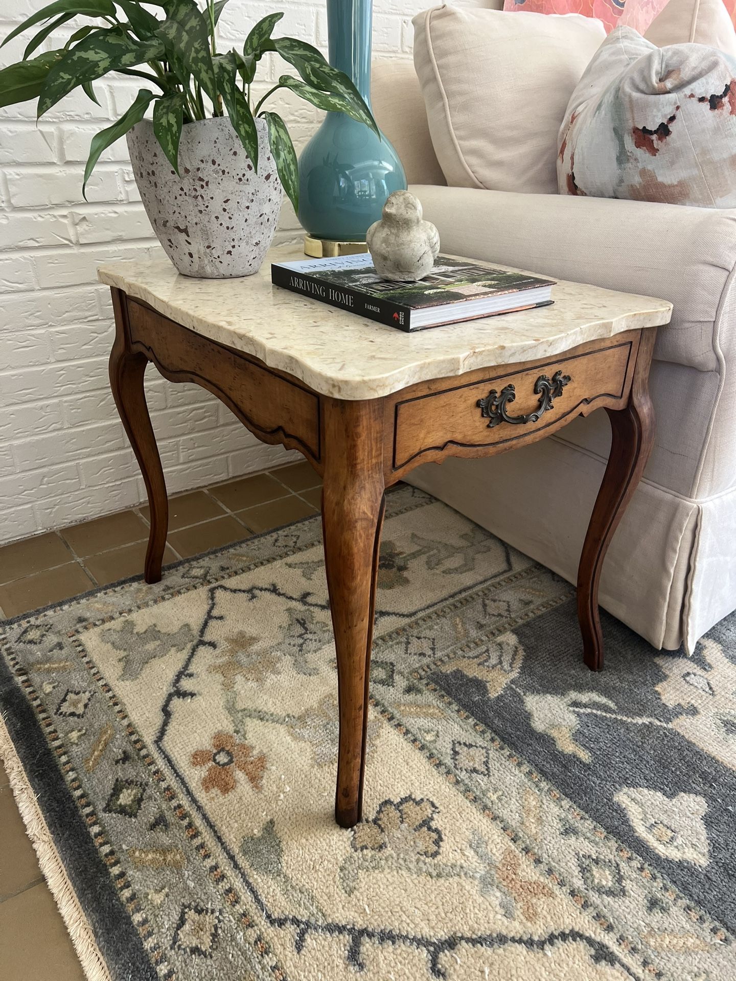 Pair French Marble Top Side Tables