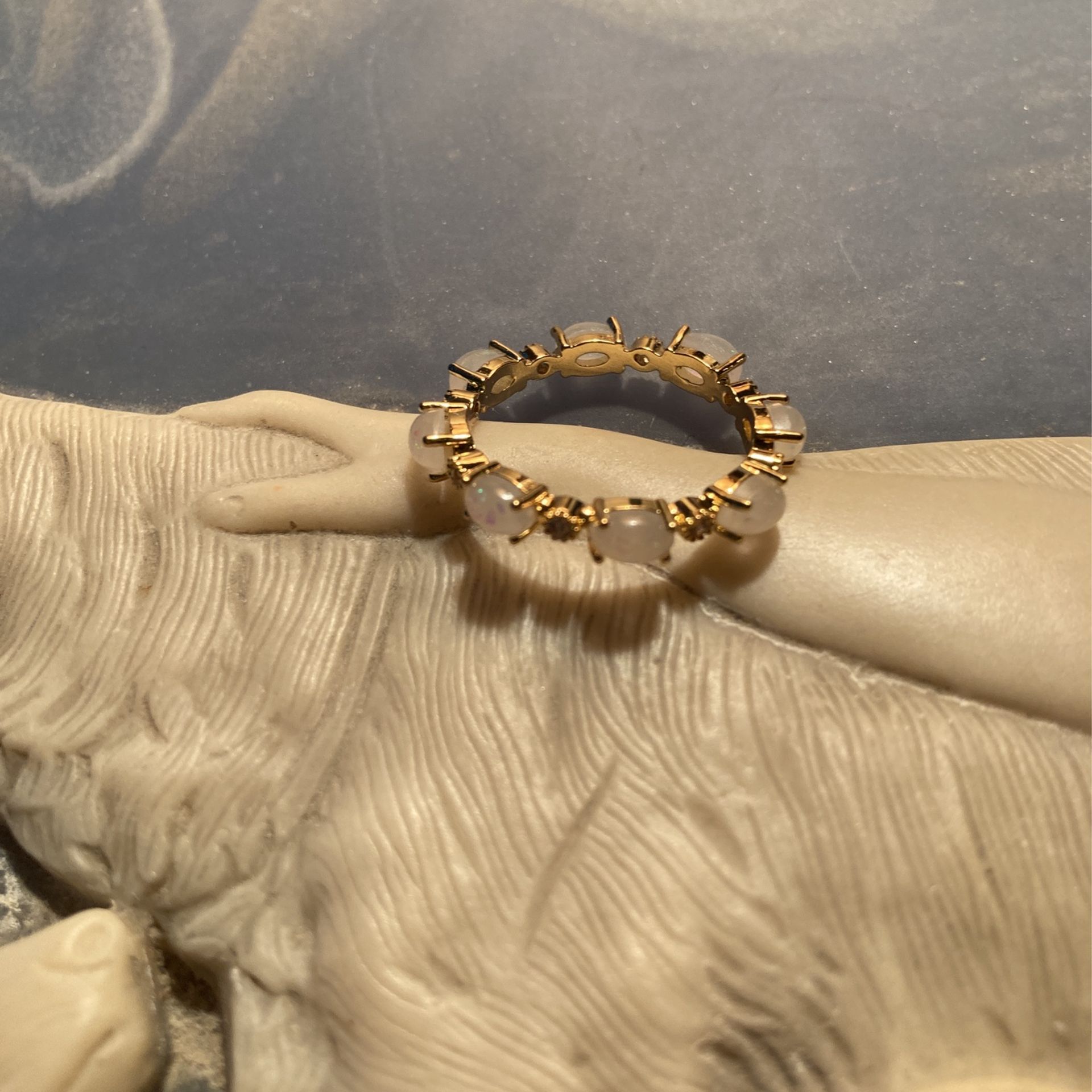 Real White Opal Stones In 14 Kt Plated Gold. Size 7