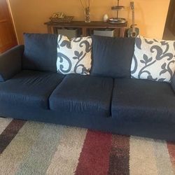 Dark Blue 96” Modern Sofa with Floral Design Cushions by Mor Furniture