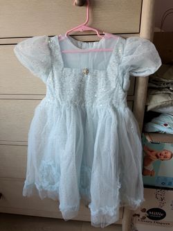 Girls Light Blue Sequin Tulle Party Dress，size 140cm     fit 5y-7y
