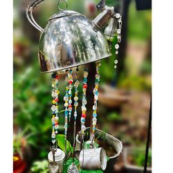 Whimsical Garden Art Tea Pot Windchime