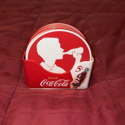 Coca-Cola Six Piece Coaster Set with Metal Holder - 6 Pcs