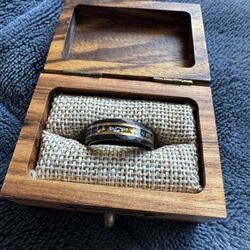 “ZEUS" HAMMERED TUNGSTEN CARBIDE RING- BLACK W/ METEORITE & GOLD LEAF- 6MM
