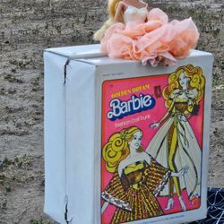 Vintage Barbie Doll Trunk and Peaches n Cream Barbie Doll and Accessories