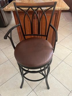 Barstool metal frame with brown leather