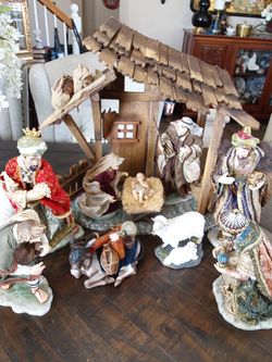 Large Christmas Nativity Scene Set with Stable